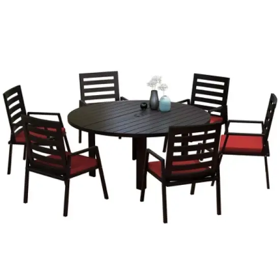 LeisureMod Chelsea 7-Piece Patio Dining Set, 60" Round Aluminum Dining Table and 6 Dining Armchair image {19}