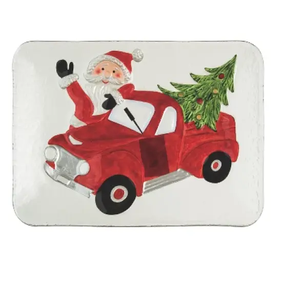 Transpac 12 Inch Multicolor Christmas Fused Nostalgic Santa Platter Perfect for Holiday Serving and Festive Decor image {1}