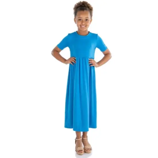 24seven Comfort Apparel Girls Short Sleeve Pleated Midi Dress image {5}