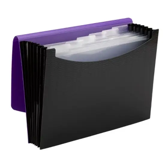 Smead Poly Expanding File, 6 Dividers, Flap and Cord Closure, Letter Size, Wave Pattern Purple/Black (70882) image {3}
