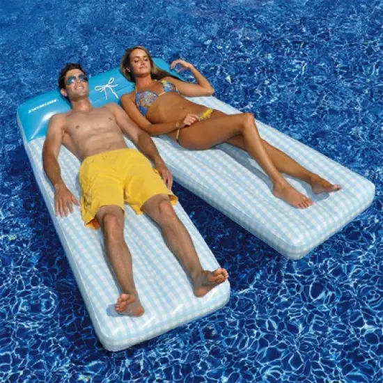 Swimline 77.5" Inflatable Swimming Pool Board Shorts Double Lounger 2-Person Float - Blue/White image {2}
