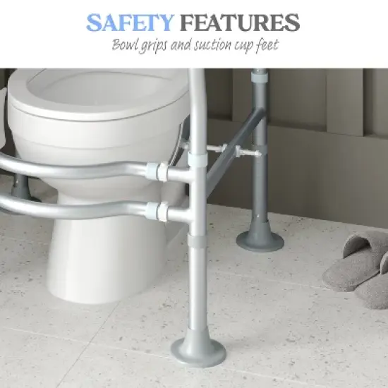 Emma and Oliver Ramsey Toilet Safety Rail for the Elderly with Height Adjustable Silver Steel Frame, Gray Padded Handles and Suction Cup Feet image {14}