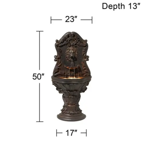 John Timberland Imperial Lion Acanthus Rustic Outdoor Floor Wall Water Fountain with LED Light 50" for Yard Garden Patio Home Deck Porch House Balcony image {5}