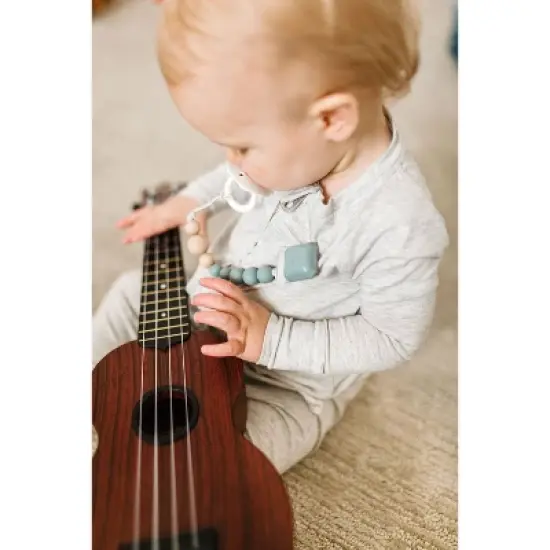 Loulou Lollipop Silicone + Wood Soother Holder in Silicone Clip - Color Pop Slate image {4}