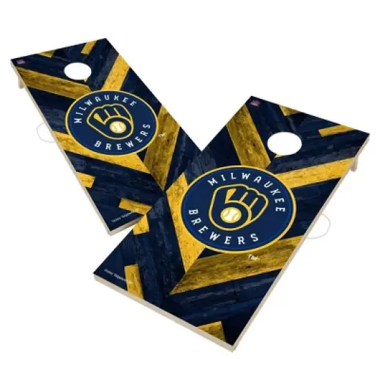 MLB Milwaukee Brewers 2'x4' Solid Wood Cornhole Board image {1}