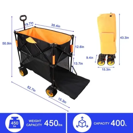 Gulches Extra Long Folding Wagon Cart - Black & Orange, 52.7"L x 19.7"W x 50.9"H, 450lbs Capacity image {3}