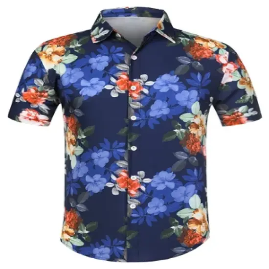 Lars Amadeus Men's Summer Floral Printed Short Sleeves Button Down Beach Hawaiian Shirt image {16}