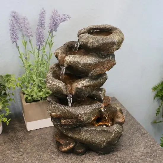 Sunnydaze Indoor Office Entryway Tabletop Serene Rocky Falls Water Fountain Feature with LED Light - 10" image {1}
