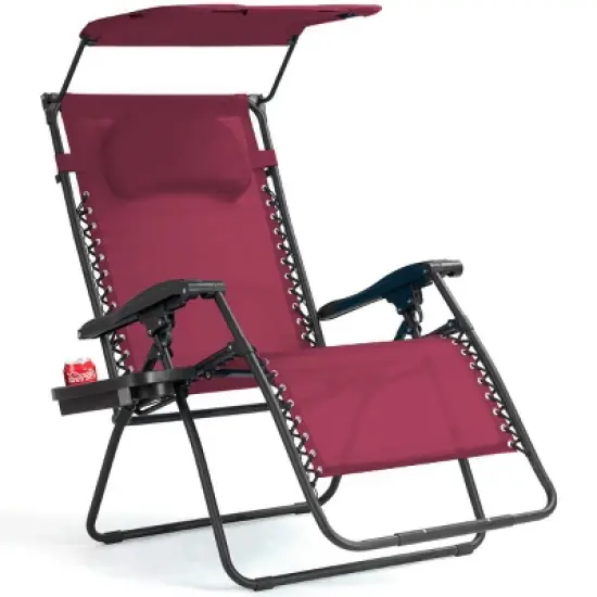 Costway Folding Recliner Zero Gravity Lounge Chair W/ Shade Canopy Cup Holder Wine image {10}