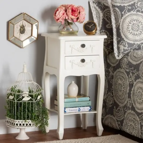 Eliya Wood 2 Drawer Nightstand White - Baxton Studio image {1}