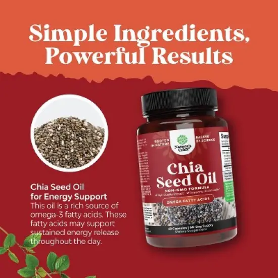 Chia Seed Oil Supplement, Natural Superfood for Weight Loss and Energy, Metabolism Booster for Men and Women, Nature's Craft, 60ct image {3}
