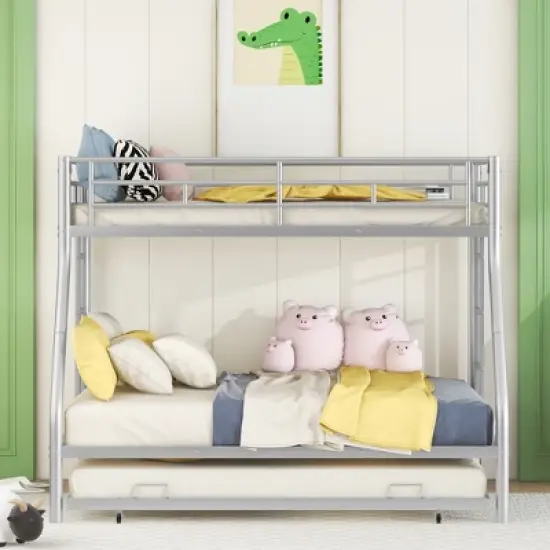 Twin over Full Steel Bunk Bed with Twin Size Trundle Bed and Two-Side Ladders-ModernLuxe image {1}
