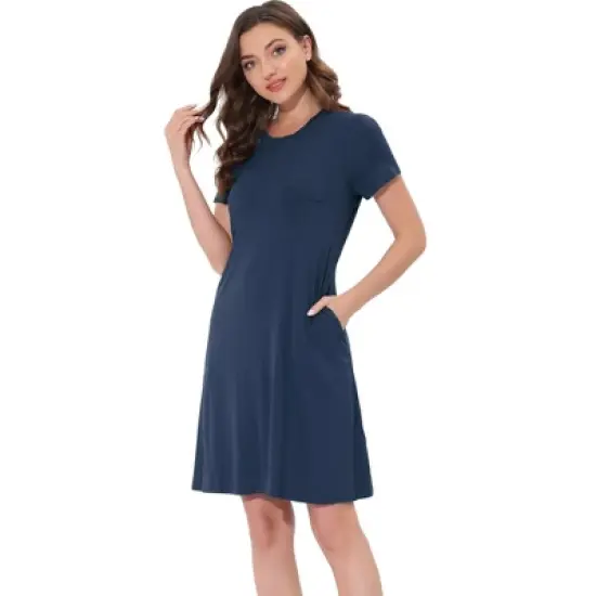 cheibear Womens Sleepwear Pajama Dress with Pockets Nightshirt Lounge Nightgown image {8}