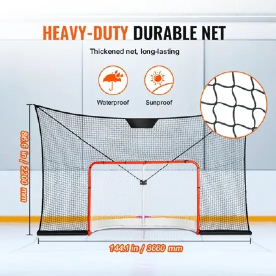 VEVOR Hockey Goal Backstop Net, Street Hockey Sports Backstop Netting, 12x7 FT Large Size Target Net, Black (Goal Frame Not Included) image {3}