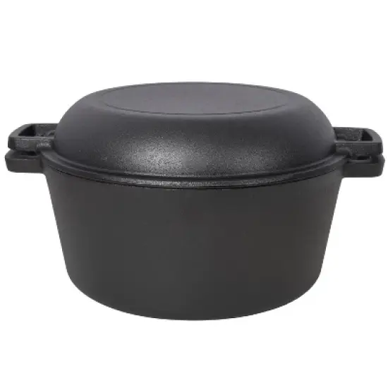 3 in 1 Pre-Seasoned Cast Iron Dutch Oven,Camping Deep Pot, 5 Quart. Cover As A Skillet with Ribbed Bottom Design. With 2pcs Silicone Handel Covers image {1}
