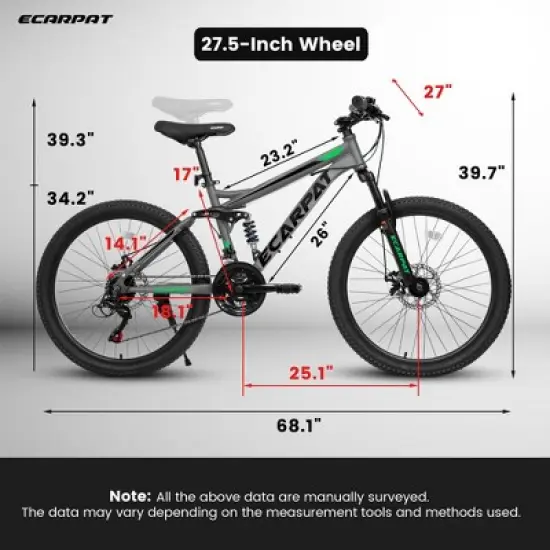 Gulches Full Suspension Mountain Bike, Steel Frame, 21-Speed Gear System, High-Performance Mechanical Disc Brakes image {1}