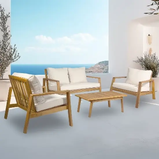 Kinger Home Cheryl 4-Piece Acacia Wood Patio Furniture Set Stylish Outdoor Patio Furniture with Waterproof Cushions image {8}