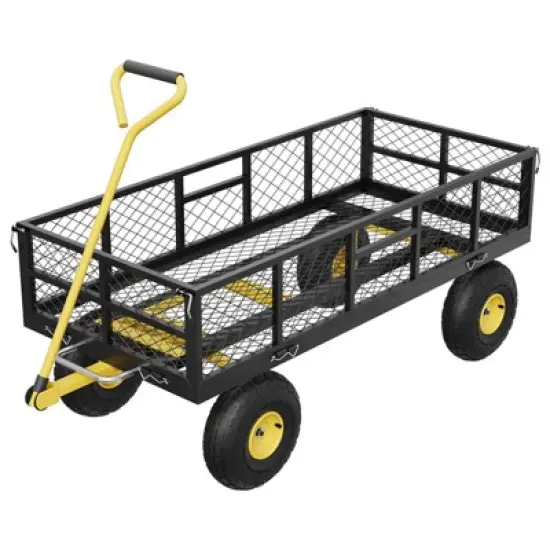900lbs Steel Garden Dump Cart Utility Wagon, Heavy Duty Yard Dump Wagon Cart with Removable Sides, Pullable Handle, 10in All Terrain Wheels image {6}
