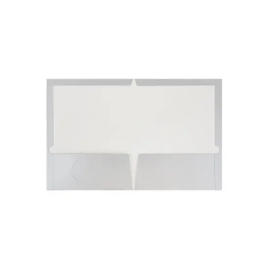 JAM Paper Laminated Two-Pocket Glossy Presentation Folders Silver Bulk 50/Box 385GSIC image {1}