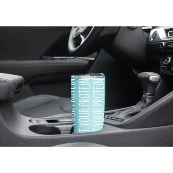 100 North 20 Ounce Stainless Steel On the Go Travel Tumbler With Push Top Lid, Eat Your Protein Teal image {2}