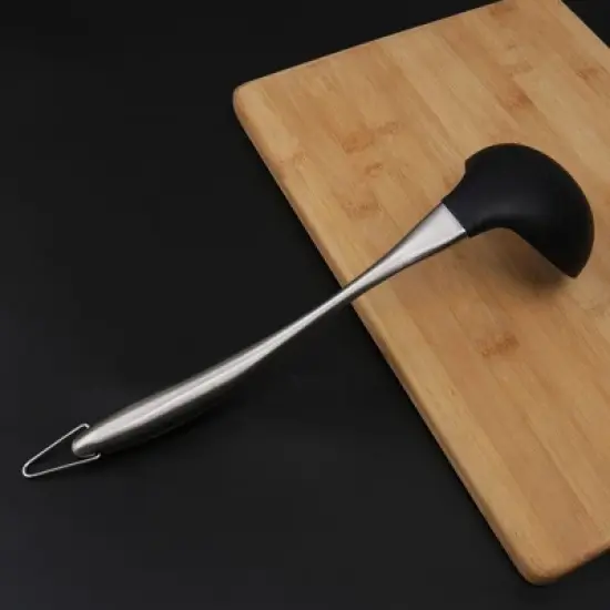 Unique Bargains Home Kitchen Stainless Steel Silicone Soup Ladle Black 1 Pc image {5}