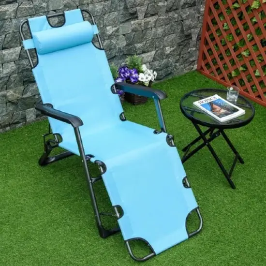 Resenkos Lounge Chair Outdoor, Patio Lounge Chair,Folding Chaise Lounge Chair for Outside, 2-in-1 Tanning Chair with Pillow & Pocket, Red image {3}