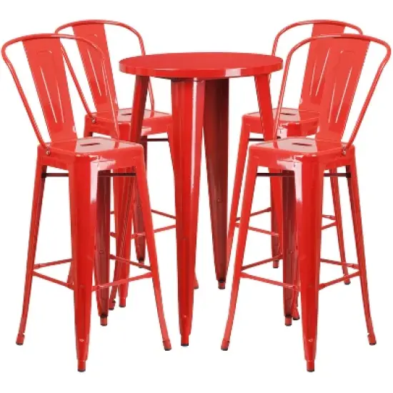 Flash Furniture Commercial Grade 24" Round Metal Indoor-Outdoor Bar Table Set with 4 Cafe Stools image {7}