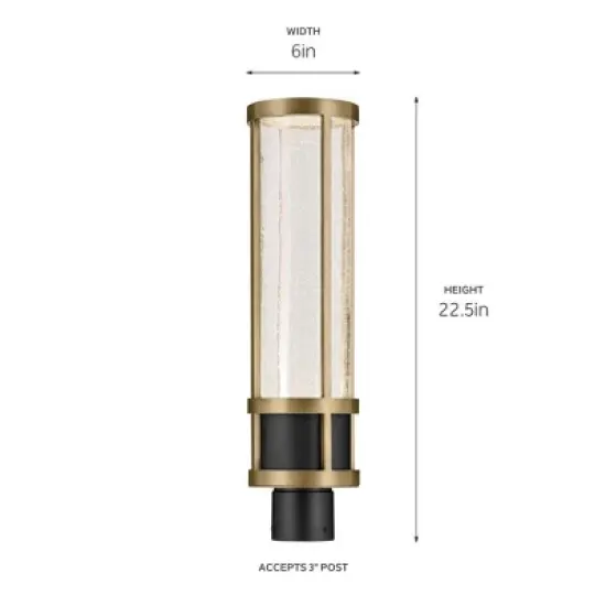 Camillo 22.5 inch LED Outdoor Post Light with Clear Seeded Glass in Textured Black with Natural Brass image {2}