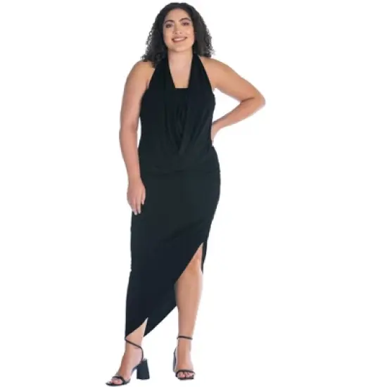 Womens Plus Size Cowl Neck Long Asymmetrical Backless Halter Dress image {6}