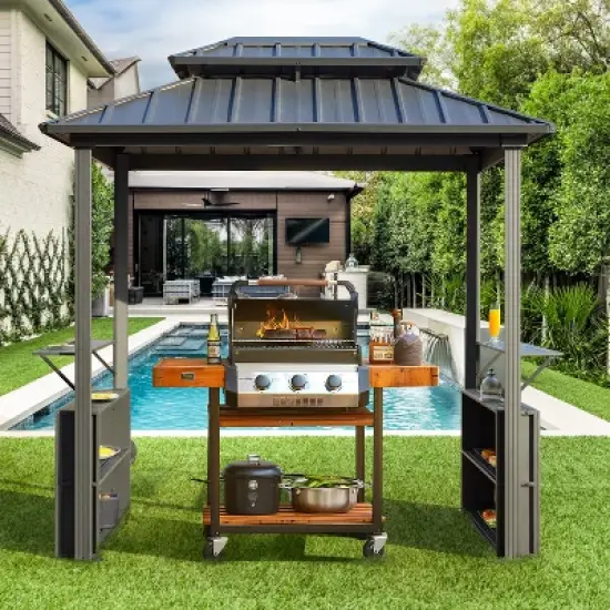 EROMMY 8 Ft. W x 6 Ft. D Aluminum Grill Gazebo image {1}