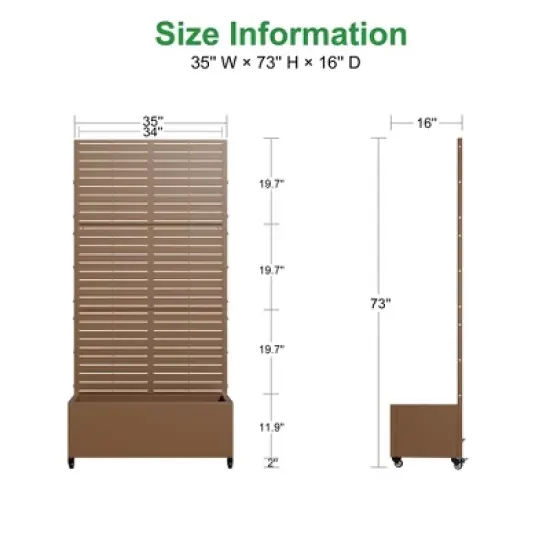 PexFix 72 in. H x 35 in. W Brown Metal Rectangle Wall Planter Box with Trellis for Climbing Plants image {5}