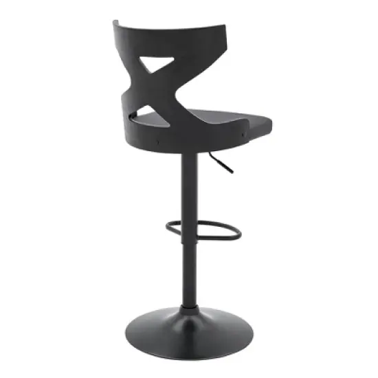 Etienne Adjustable Barstool with Faux Leather with Metal Finish Black/Gray - Armen Living image {5}