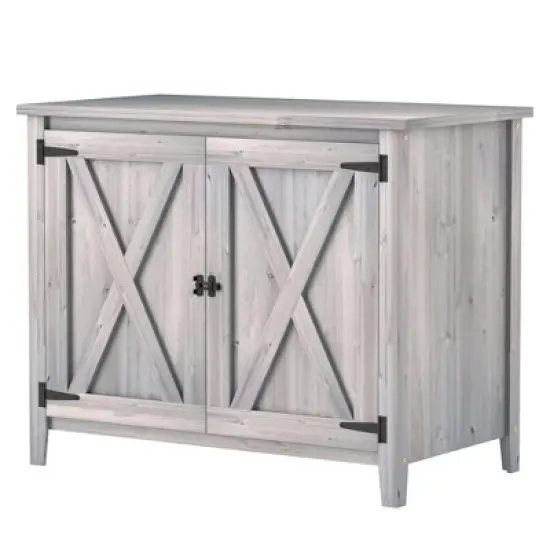 Outsunny Wood Outdoor Storage Cabinet, Compact Garden Shed Potting Shed with Shelf and Double Doors image {3}