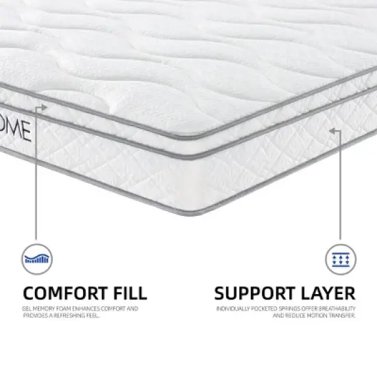 Coolbibila 10 Inch White Memory Foam Gel Bed Mattress and Box Spring,10 Inch Medium Firm Hybrid Mattress in a Box,CertiPUR-US Certified image {6}