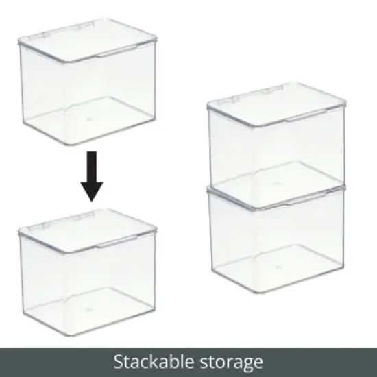 mDesign Plastic Kitchen Pantry/Fridge Storage Organizer, Hinge Lid 6 Pack, Clear image {4}
