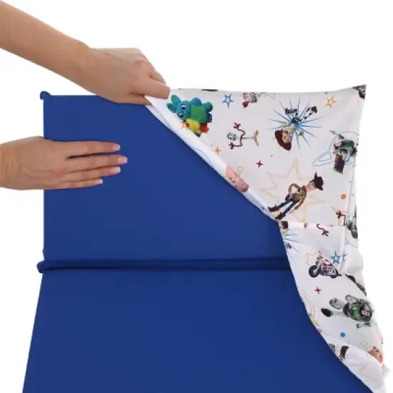 NoJo Disney Toy Story It's Play Time Blue, Green and White Woody, Buzz and The Toys Preschool Nap Pad Sheet image {3}