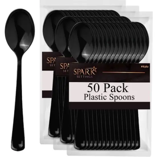 Plastic Spoons Disposable 50 Pack, Heavy Duty Plastic Silverware, Plastic Cutlery Ideal for Hot and Cold Food, Plastic Utensils - SparkSettings image {6}