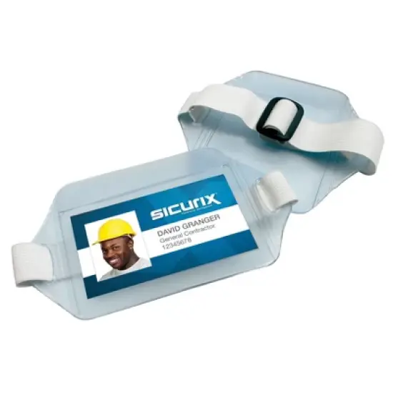SICURIX Armband Badge Holders Elastic Strap, Horizontal, Clear, Pack of 12 image {3}