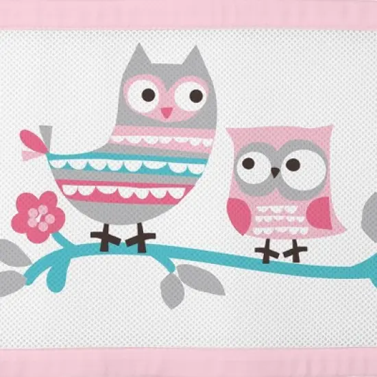 BreathableBaby Breathable Mesh Crib Liner - Classic Collection - Owl Fun Pink image {4}