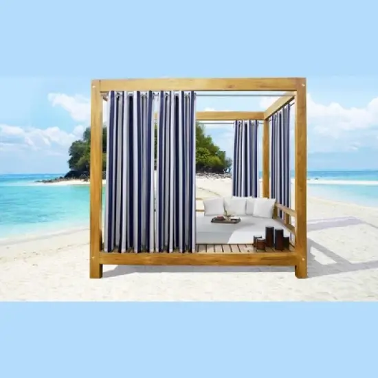 Commonwealth Seascapes Stripes Light Filtering Satiny Look Provide Privacy Grommet Outdoor Panel Pair Indigo image {4}