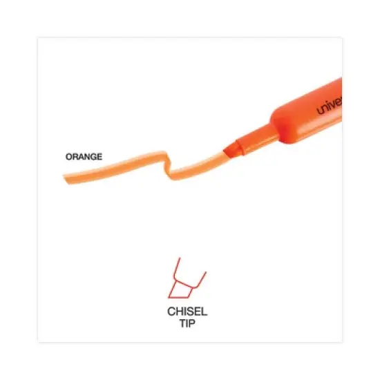 Universal Desk Highlighters, Fluorescent Orange Ink, Chisel Tip, Orange Barrel, Dozen image {1}