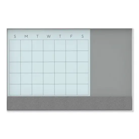 U Brands 3N1 Magnetic Glass Dry Erase Combo Board, 23 x 17, Month View, Gray/White Surface, White Aluminum Frame image {6}
