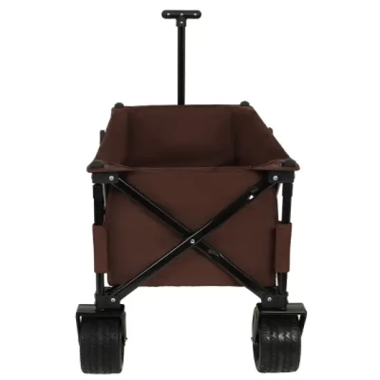 YONWAY Heavy Duty Foldable Extended Wagon with 300lbs and Capacity Collapsible Beach Wagon Cart for Outdoor Picnic Shoping Groceries, Brown image {6}