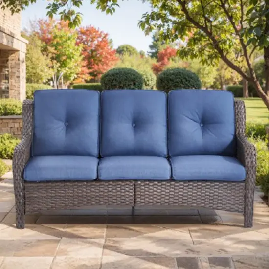 Buenhomino Outdoor Patio Couch Wicker Sofa - 3 Seater Rattan Sofa for Outside Patio Garden with Deep Seating and Olefin Cushions image {10}