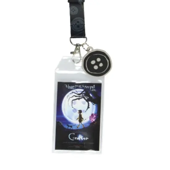 Coraline Lanyard Badge Holder Reversible Design with 2" Button Rubber Pendant image {1}