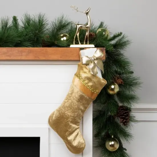 Northlight 20.5" Gold Etched Velvet Christmas Stocking with Glitter Print and Metallic Trim image {1}