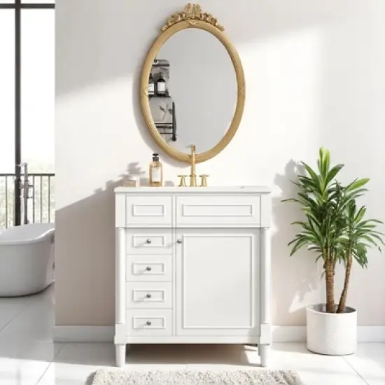 Mshliw 30" Bathroom Vanity with Sink, Modern Freestanding Storage Cabinet with 2 Drawers, Soft Closing Door, Solid Wood Frame and Ceramic Basin image {6}