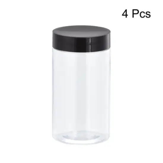 Unique Bargains Round Clear Plastic Empty Jars with Black Screw Top Lids for Storage 4 Pcs image {2}