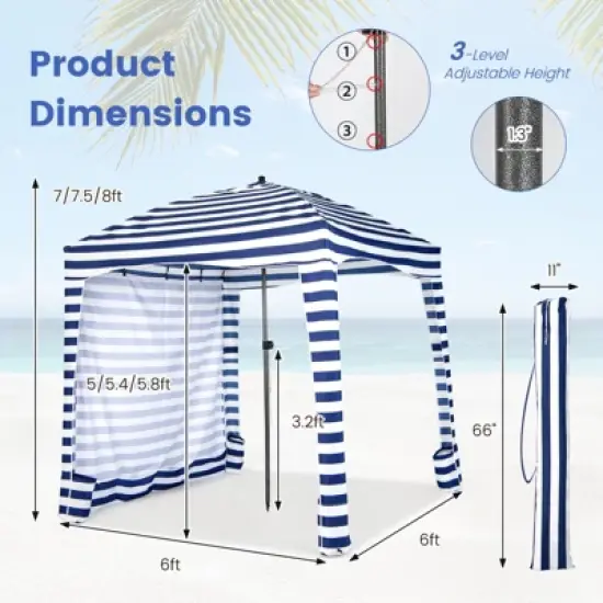 Costway 6 x 6FT Foldable Beach Cabana Tent with  Carrying Bag Detachable Sidewall image {7}