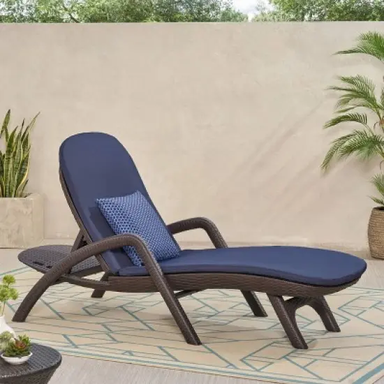 Waverly Patio Faux Wicker Chaise Lounge Navy - Christopher Knight Home: Adjustable, Weather-Resistant image {1}